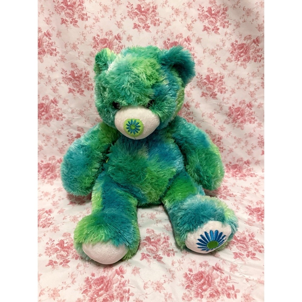 Build-A-Bear Summer Shimmer Daisy Teddy Bear Plush Blue Green 16"